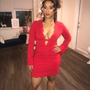 Beautiful Deep V Scalloped Red Dress